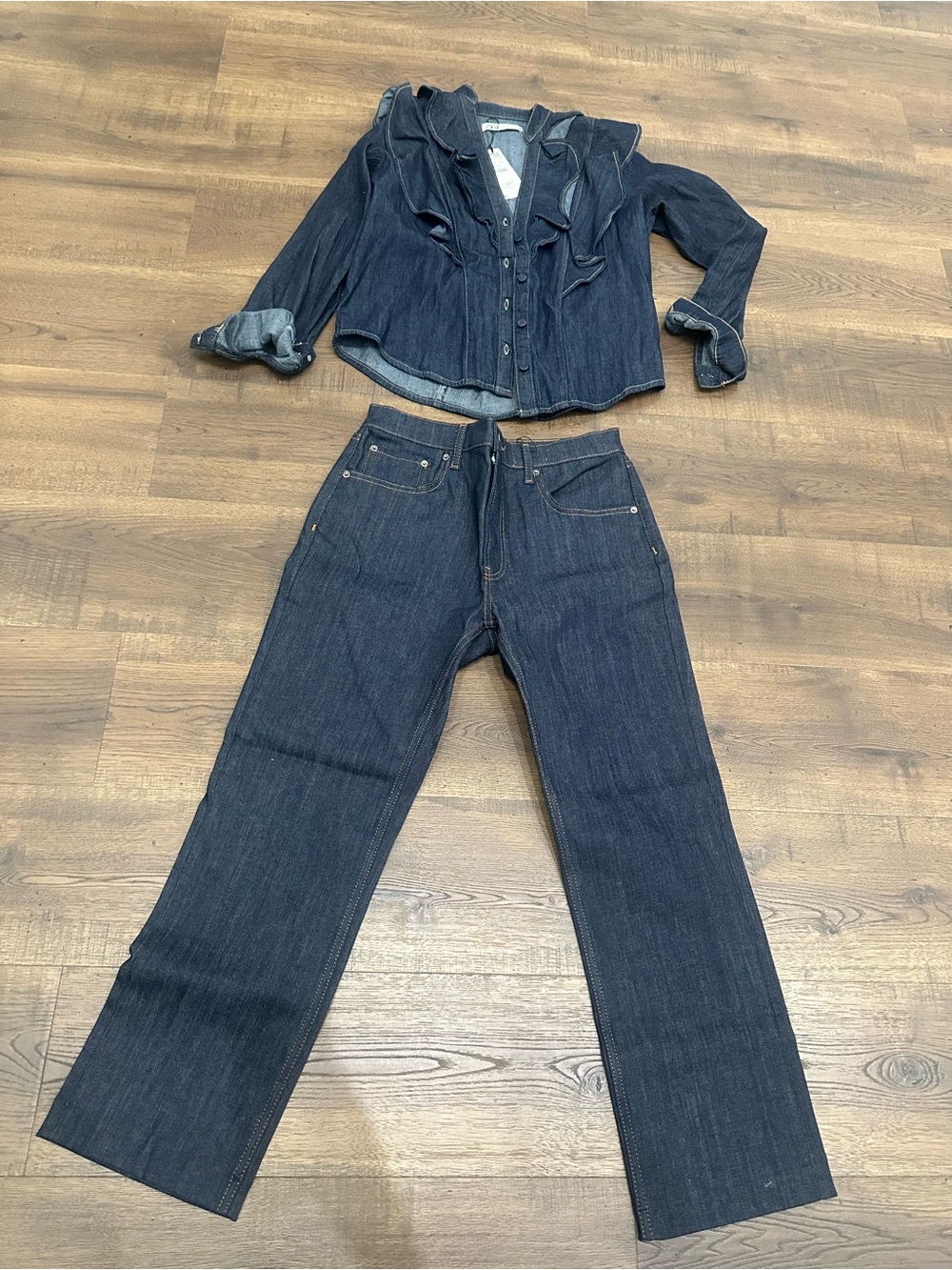 Zara Dark Blue Denim Pantsuit Set